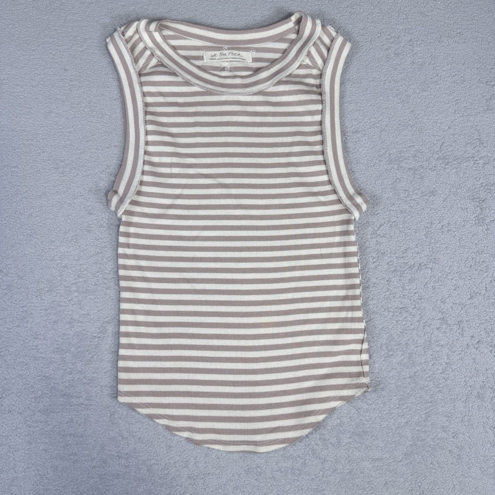 Free People We The Free Fired Up Striped Ribbed Tank Size M Beige Boho Summer